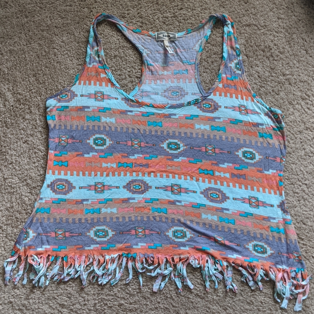 Aztec Pattern Crop Top with Fringe by Kirra
